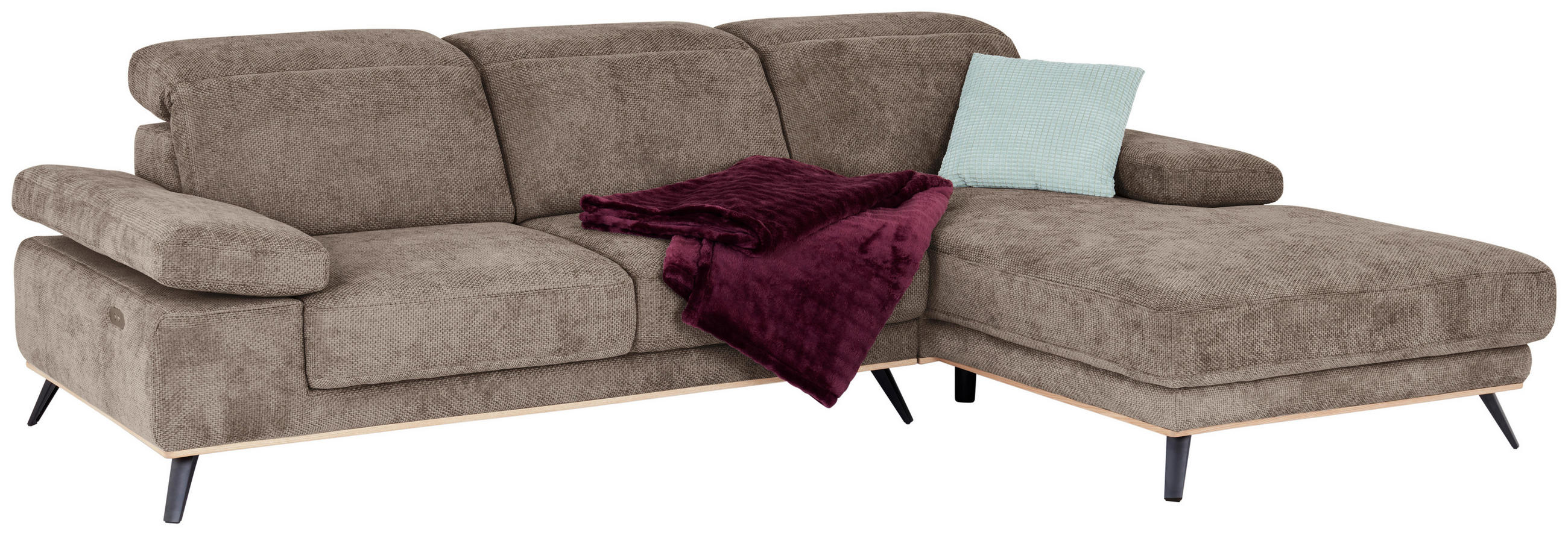 ECKSOFA in Struktur Schlammfarben  - Schlammfarben/Schwarz, Modern, Textil/Metall (283/194cm) - MID.YOU