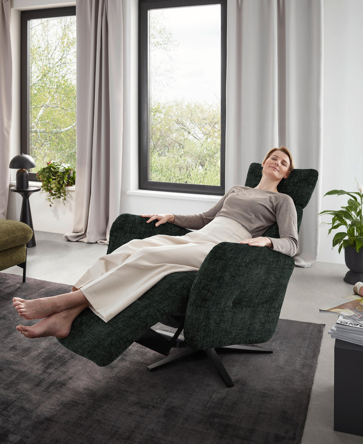 RELAXSESSEL in Textil Waldgrün  - Waldgrün/Schwarz, Design, Textil/Metall (78/113/90cm) - Dieter Knoll