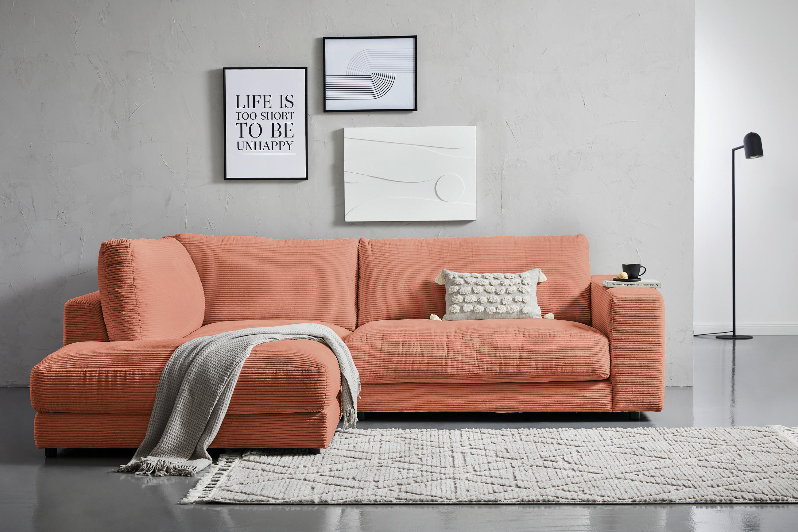 ECKSOFA Rostfarben Cord  - Rostfarben/Schwarz, Design, Kunststoff/Textil (224/265cm) - Hom`in