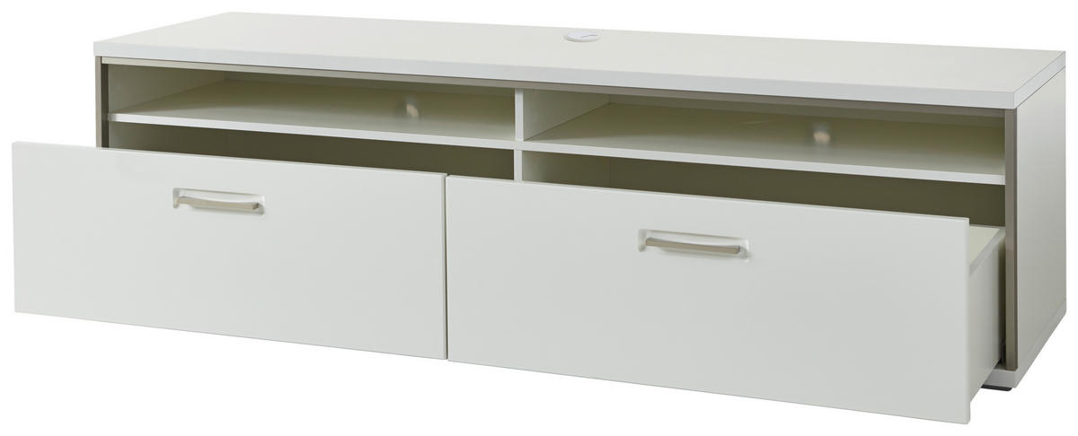 SKRINKA POD TV, sivá, strieborná, biela, biela s vysokým leskom, 184/51/52 cm - sivá/biela, Design, kov/kompozitné drevo (184/51/52cm) - Livetastic