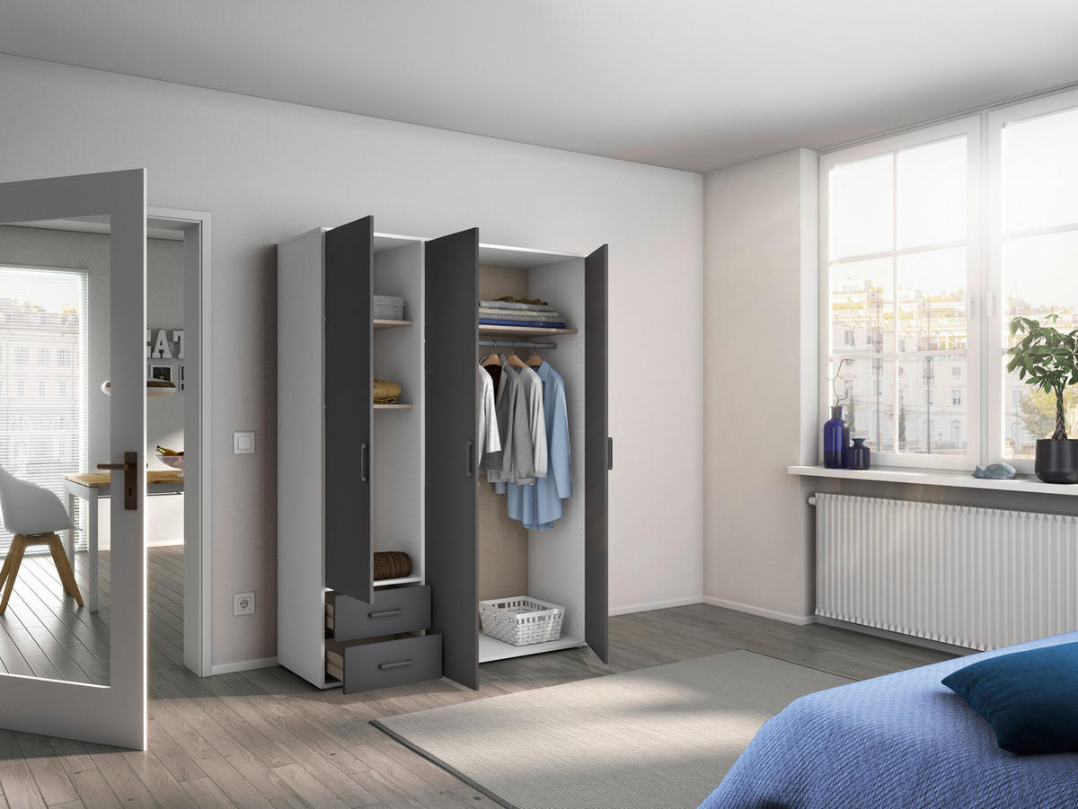 DREHTÜRENSCHRANK in Grau, Weiss  - Weiss/Grau, Modern, Holzwerkstoff/Kunststoff (140/194/53cm) - Rauch Möbel