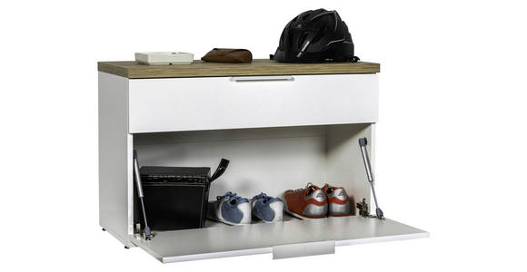GARDEROBENBANK Eichefarben, Weiß Hochglanz - Eichefarben/Weiß Hochglanz, MODERN, Kunststoff/Metall (82/53/35cm) - Carryhome