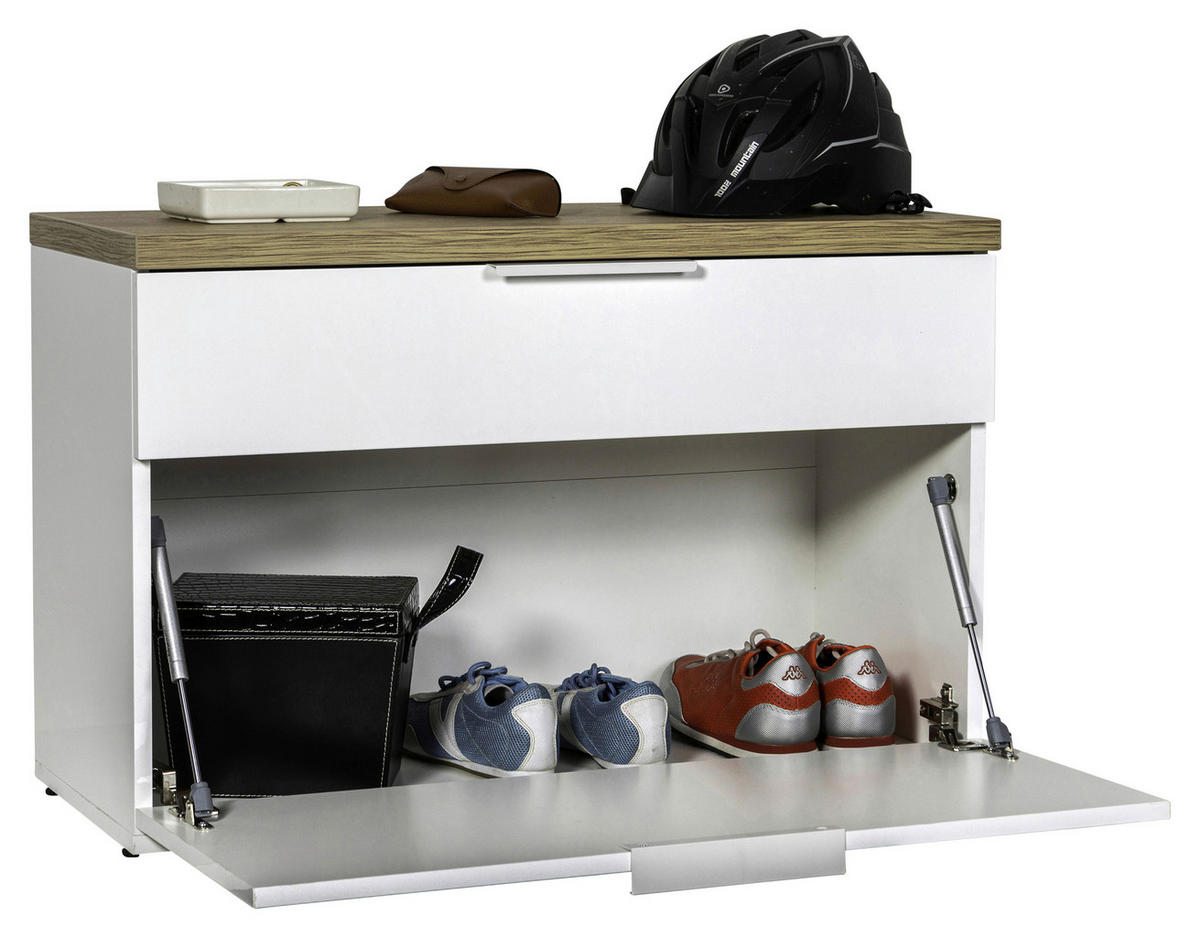 GARDEROBNA KLOP barve hrasta, bela, visoki sijaj - srebrne barve/črna, Moderno, kovina/umetna masa (82/53/35cm) - Carryhome
