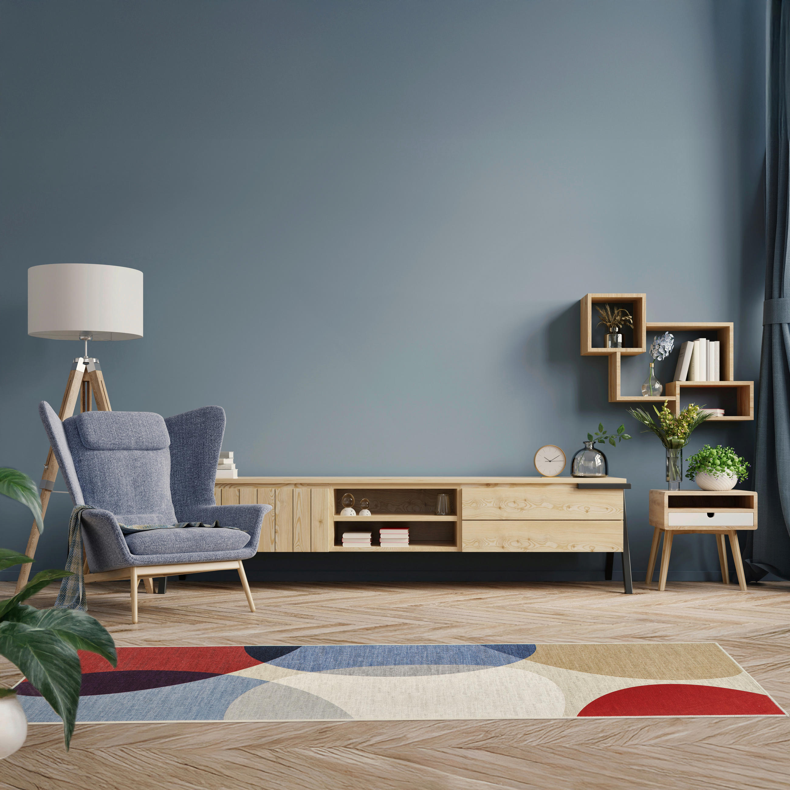 Thumbnail - Lindorug Läufer Cortea Nayra, waschbar, Creme, Dunkelrot, Blaugrau, Textil, geometrisch, rechteckig, 80x250 cm, Oeko-Tex...