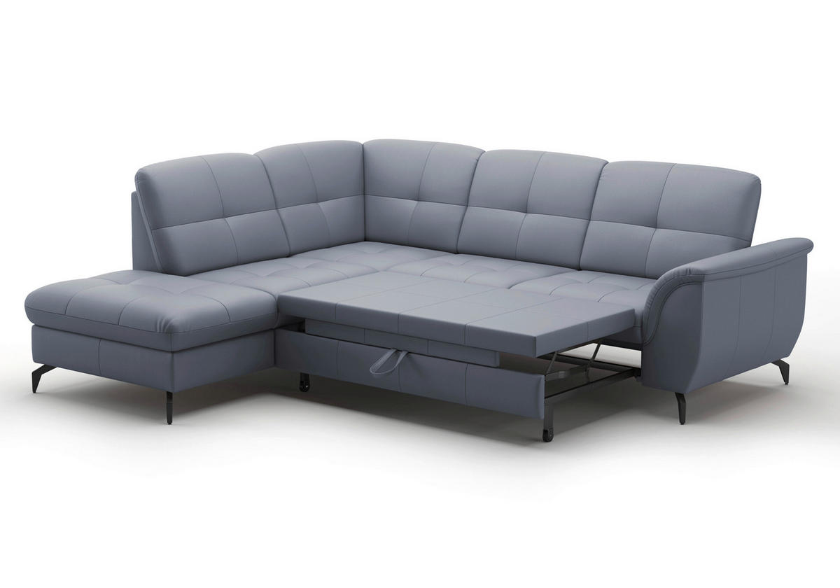 ECKSOFA ZORA E Graublau Echtleder  - Graublau/Schwarz, MODERN, Leder/Metall (212/244cm) - Sit & More