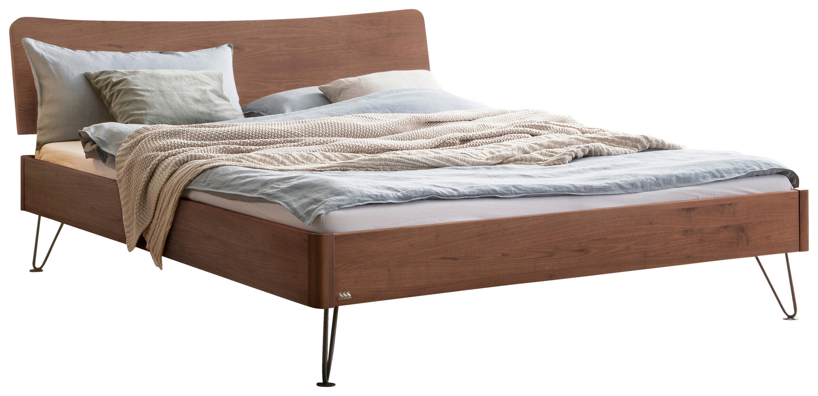 BETT 160/200 cm  in Anthrazit, Nussbaumfarben  - Anthrazit/Nussbaumfarben, Design, Holz/Metall (160/200cm) - Hasena