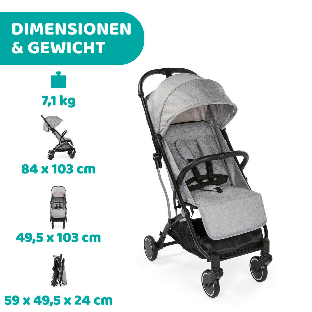 BUGGY TROLLEYME  - Grau, Basics, Metall (49,5/103/84cm) - Chicco