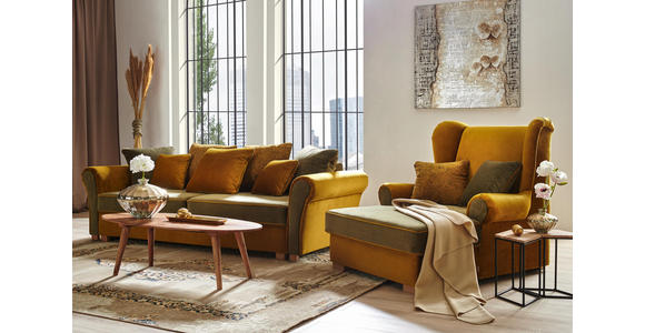 BIGSOFA in Textil Currygelb, Dunkelgrün - Currygelb/Dunkelgrün, ROMANTIK / LANDHAUS, Kunststoff/Textil (255/76-90/106cm) - Hom`in