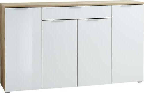 SIDEBOARD 179/105/40 cm  in Weiß, Eichefarben  - Eichefarben/Alufarben, KONVENTIONELL, Glas/Holzwerkstoff (179/105/40cm)