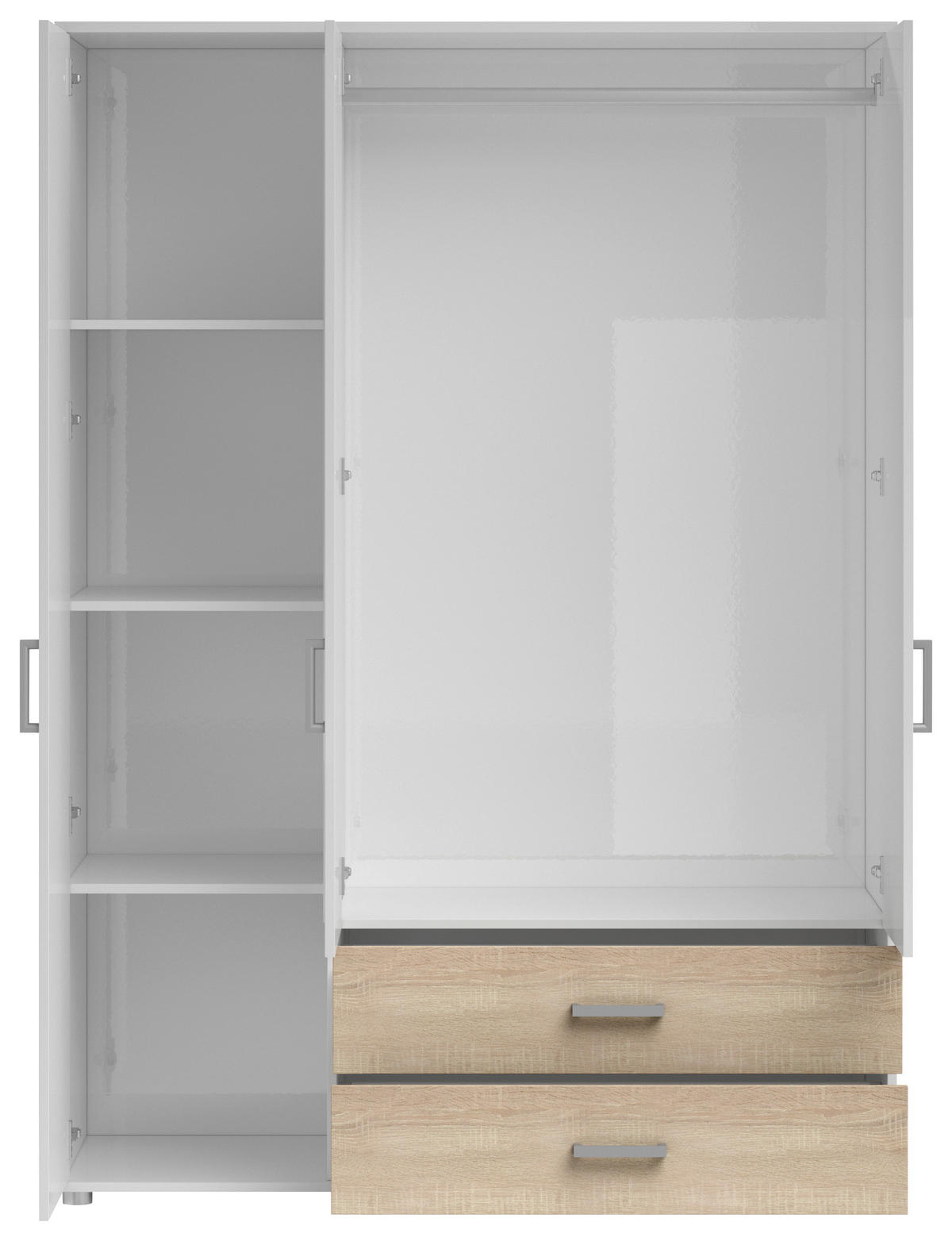 KLEIDERSCHRANK 125/190/51 cm 3-türig Weiß, Sonoma Eiche  - Silberfarben/Weiß, Basics, Glas/Holzwerkstoff (125/190/51cm) - Carryhome