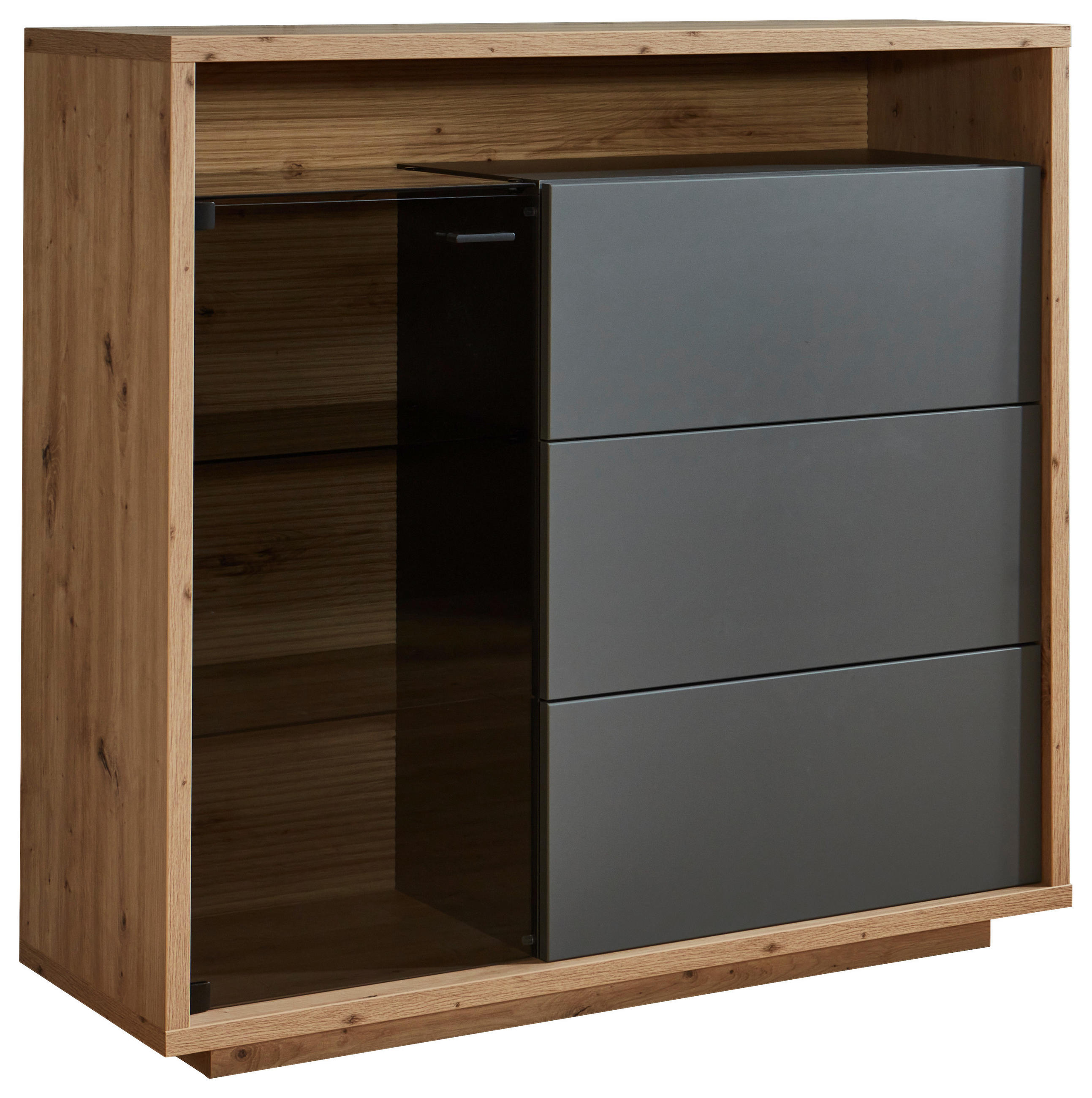 HIGHBOARD  in 120/113/42 cm  - Graphitfarben/Eiche Artisan, Design, Glas/Holzwerkstoff (120/113/42cm) - Livetastic