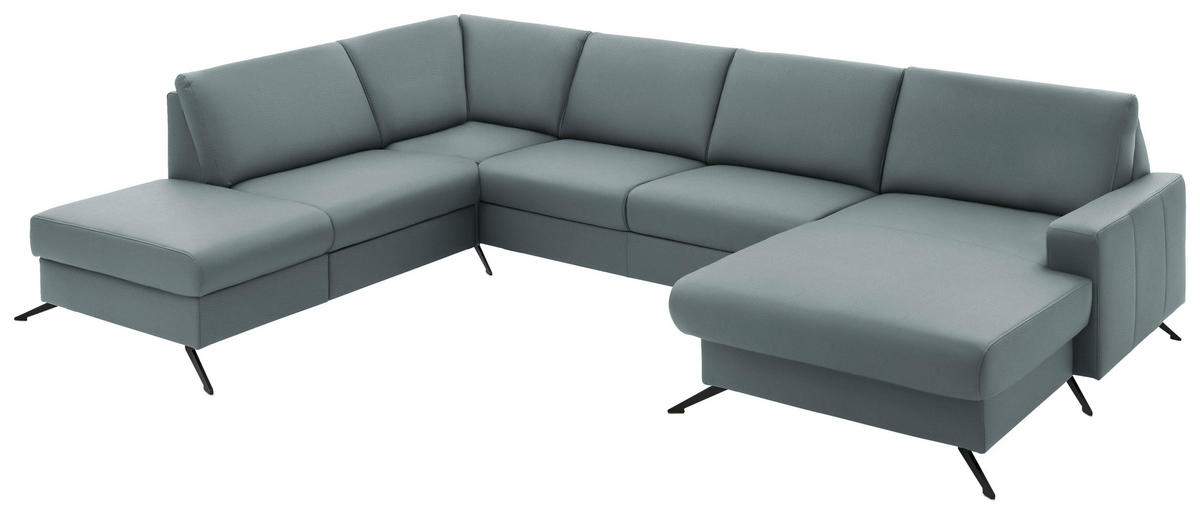 WOHNLANDSCHAFT in Echtleder Blaugrau  - Blaugrau/Schwarz, Design, Leder/Metall (233/339/165cm) - Beldomo Premium