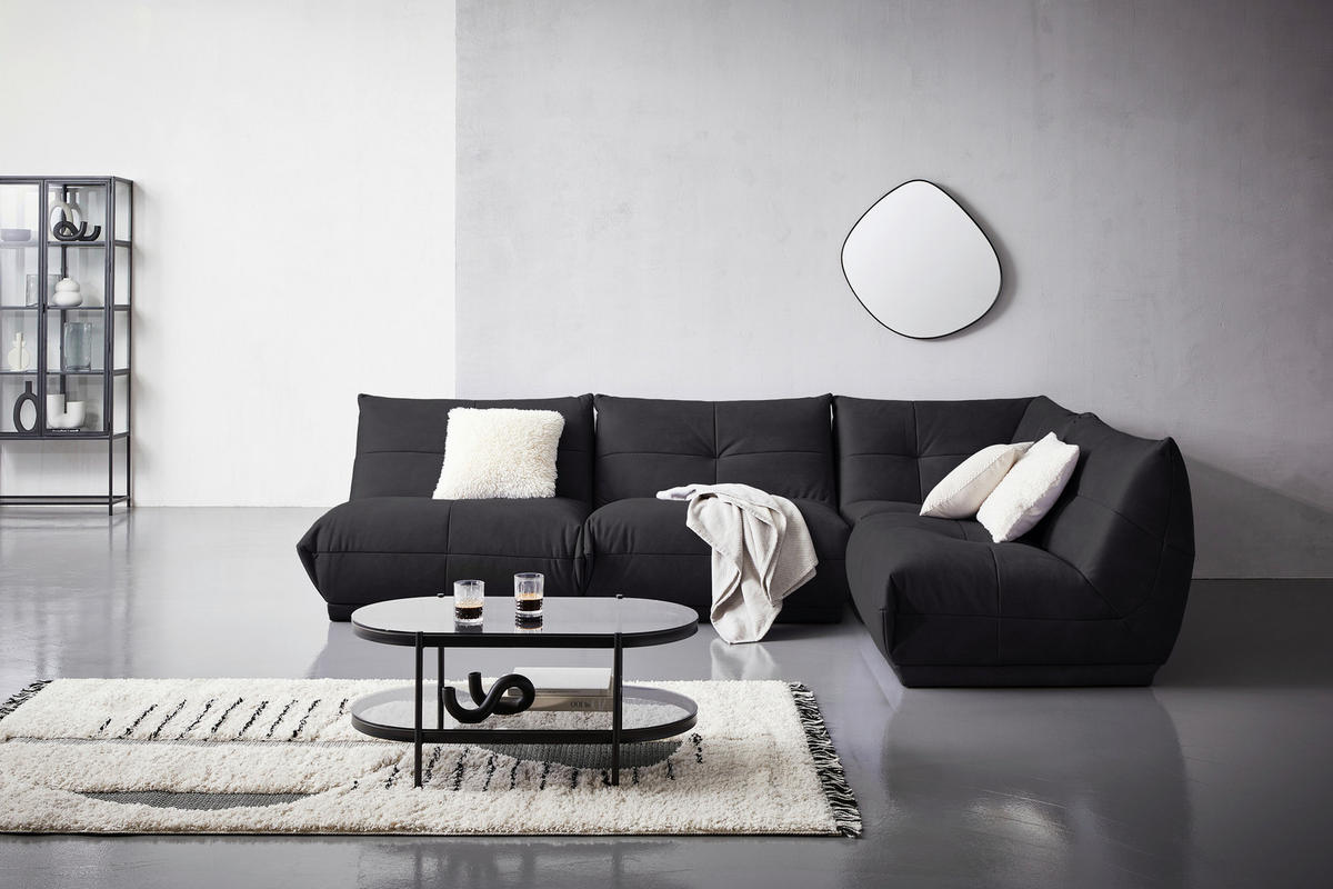 HÖRNSOFFA i läderimitation svart  - svart, Trend, textil (315/210cm) - Livetastic
