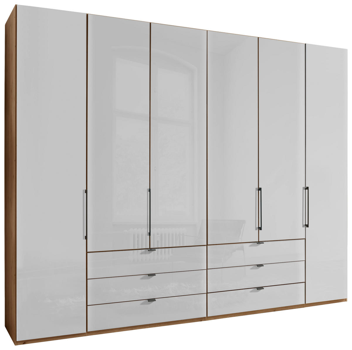FALTTÜRENSCHRANK in Weiss, Eiche Bianco  - Schieferfarben/Weiss, Konventionell, Glas/Holzwerkstoff (300/236/58cm) - Dieter Knoll