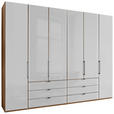 FALTTÜRENSCHRANK 300/236/58 cm 4-türig Weiß, Eiche Bianco  - Schieferfarben/Eiche Bianco, KONVENTIONELL, Glas/Holzwerkstoff (300/236/58cm) - Dieter Knoll