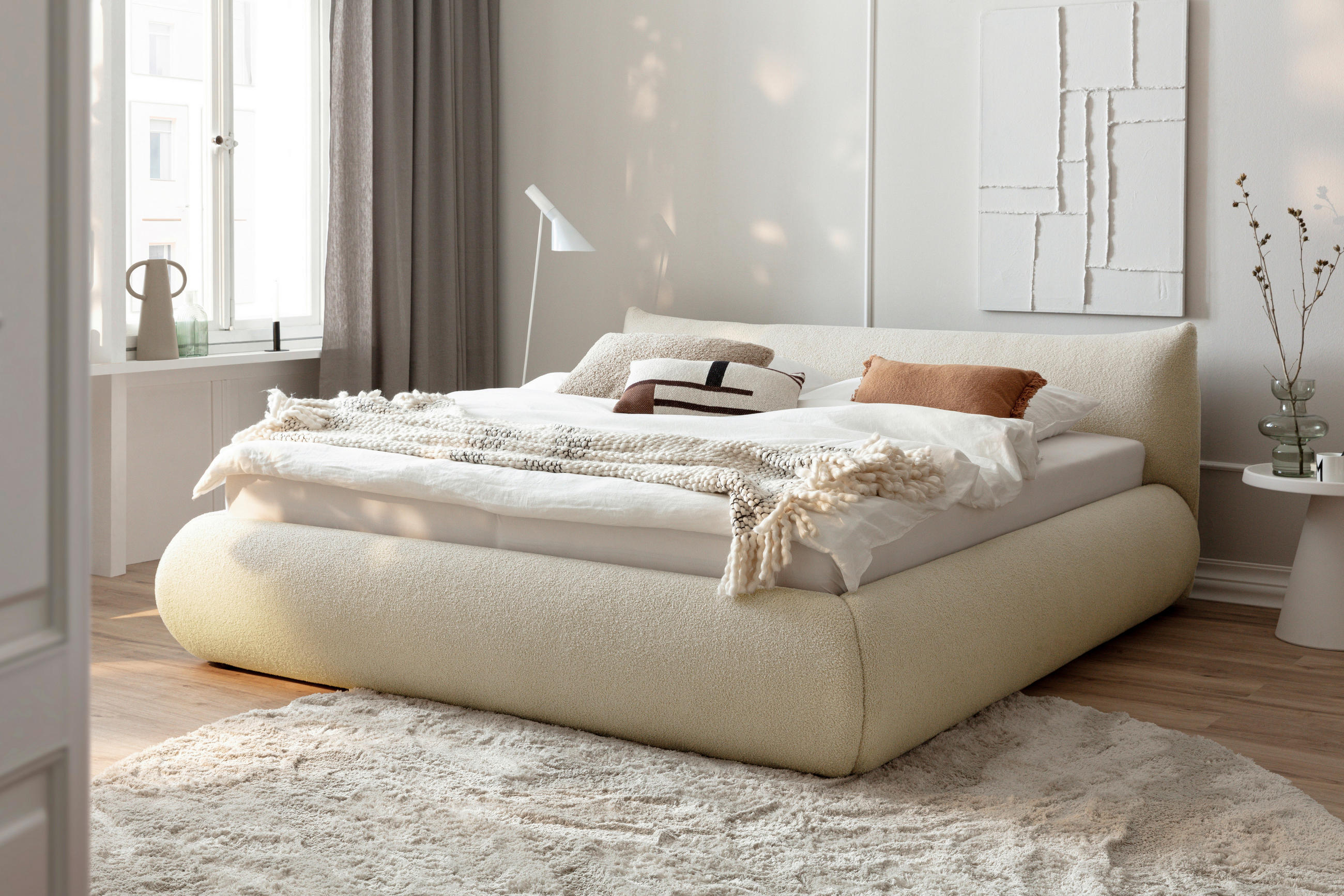 POLSTERBETT 180/200 cm  in Beige  - Beige/Schwarz, Modern, Holz/Holzwerkstoff (180/200cm) - MID.YOU