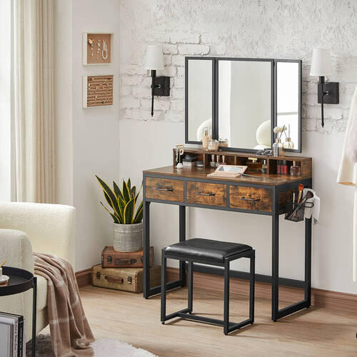 SCHMINKTISCH in Braun, Schwarz  - Schwarz/Braun, Trend, Glas/Holzwerkstoff (90/40/141cm) - Boxxx