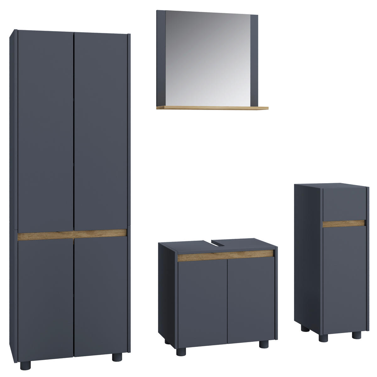 BADEZIMMER 4-teilig  in 154 cm  - Honigeiche/Anthrazit, Trend, Holzwerkstoff/Kunststoff (154cm) - MID.YOU