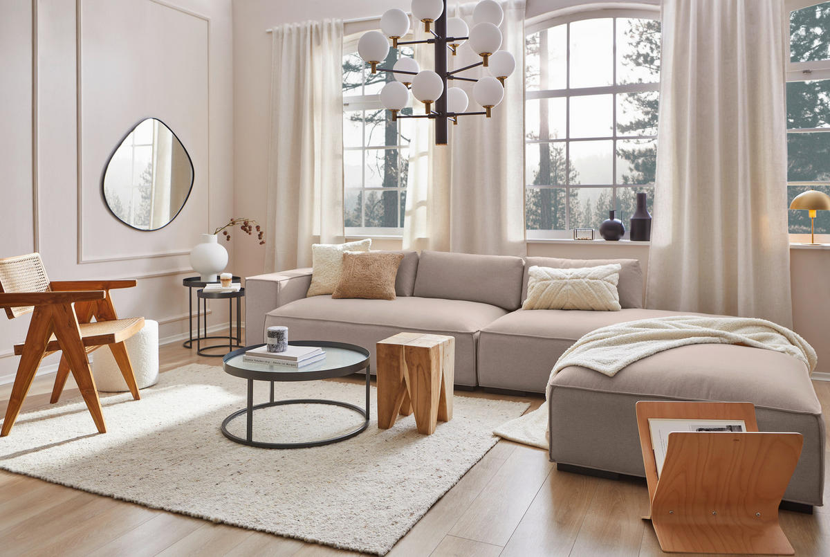 ECKSOFA Taupe Webstoff  - Taupe/Schwarz, Trend, Holz/Textil (280/260cm) - Livetastic