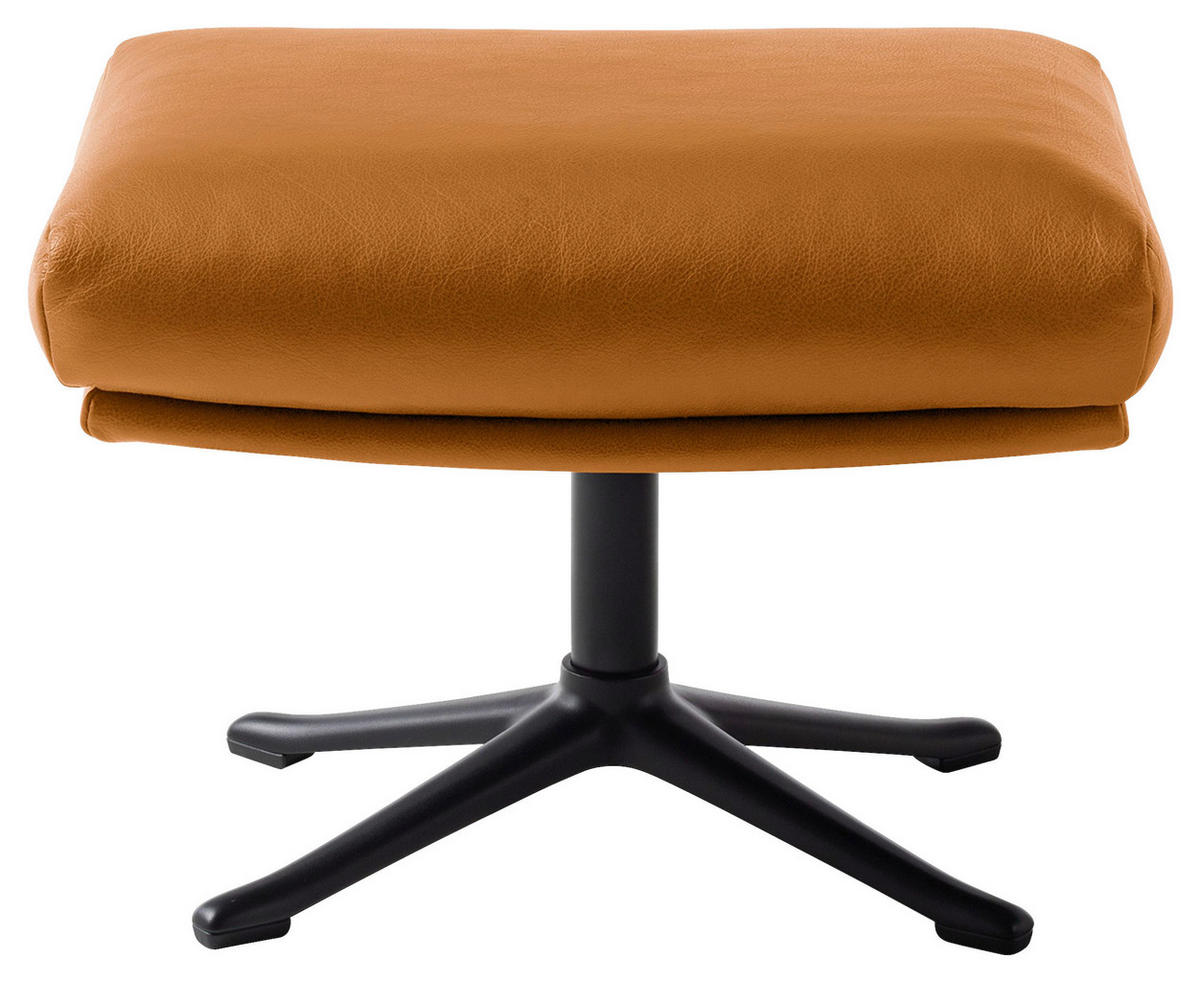 HOCKER in Leder Cognac  - Cognac/Schwarz, Design, Leder/Metall (54/41/41cm) - home24