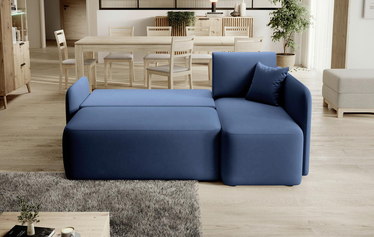 ECKSOFA  in Plüsch Blau  206/150 cm  - Blau/Schwarz, Design, Kunststoff/Textil (206/150cm) - P & B