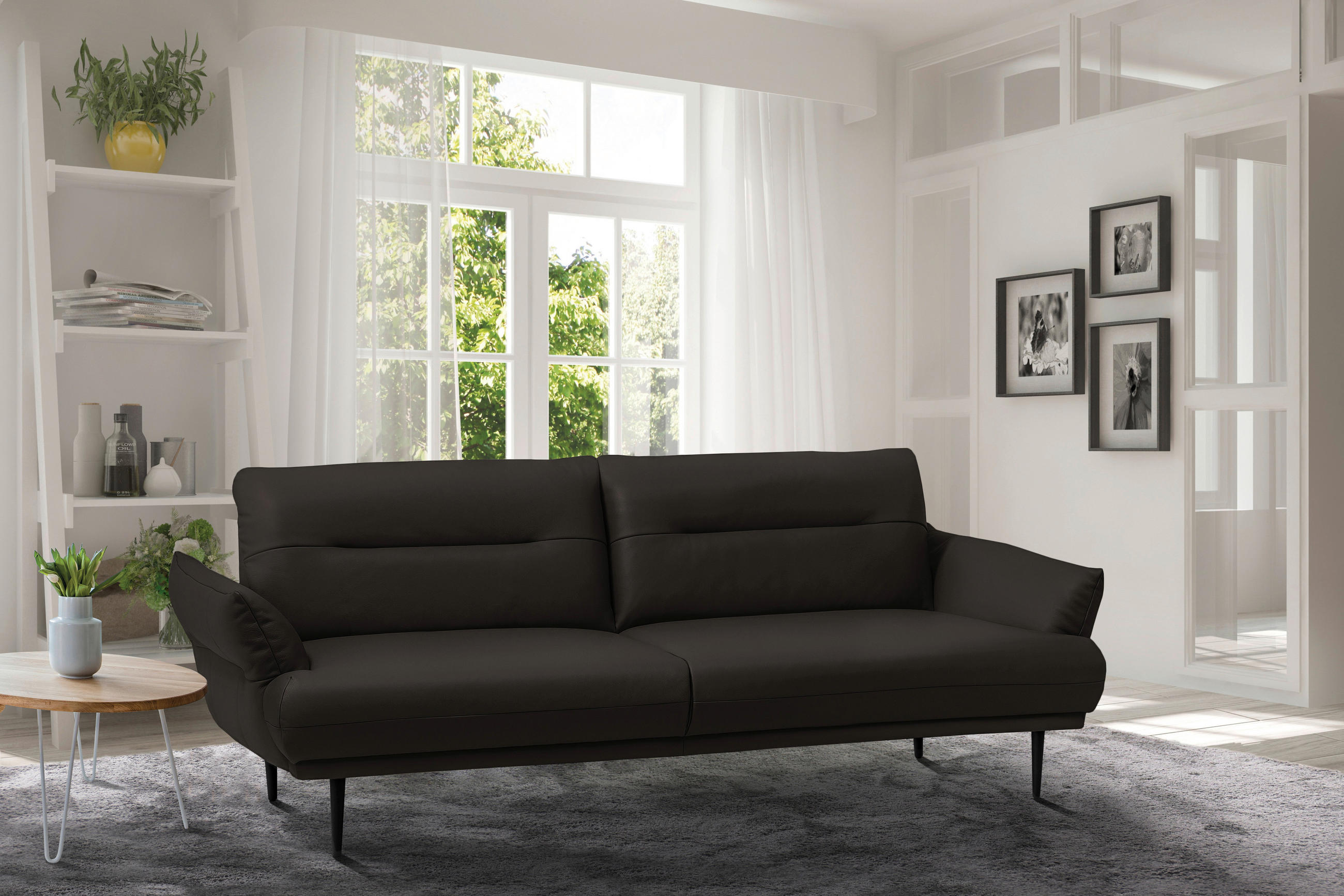 3-SITZER-SOFA in Lederlook Dunkelbraun  - Dunkelbraun/Schwarz, Design, Holz/Textil (213/85/96cm) - Livetastic
