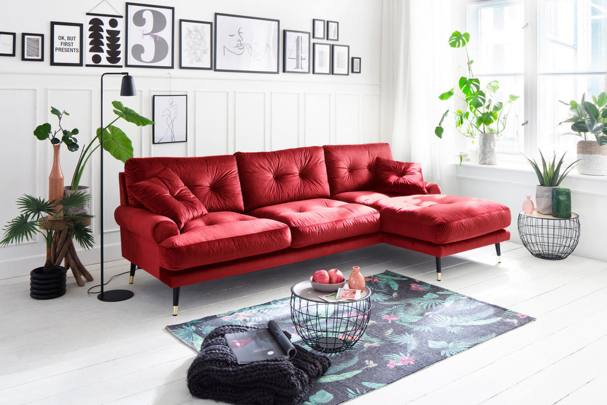 ECKSOFA Eckteil  TOKIO-2S.REC Dunkelrot Samt  - Dunkelrot, MODERN, Holz/Textil (275/157cm) - MID.YOU