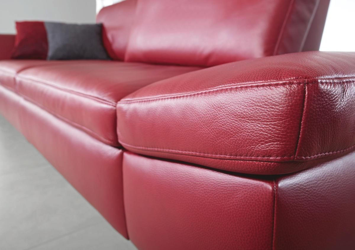SITZGARNITUR Rot Echtleder  - Edelstahlfarben/Rot, Design, Leder/Metall (220/200/85/109cm) - Moderano