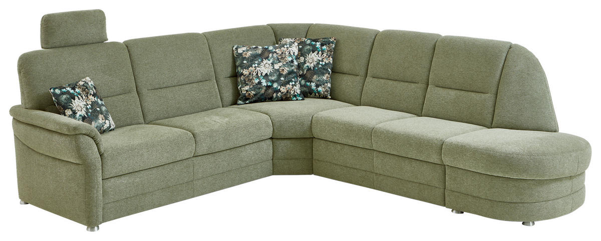 ECKSOFA  in Makramee Grün  - Alufarben/Grün, KONVENTIONELL, Textil/Metall (253/273cm) - Beldomo Comfort
