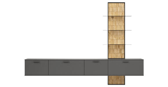 WOHNWAND 301/219/42,4 cm  in Grau, Eichefarben  - Schieferfarben/Eichefarben, Design, Glas/Holz (301/219/42,4cm) - Moderano