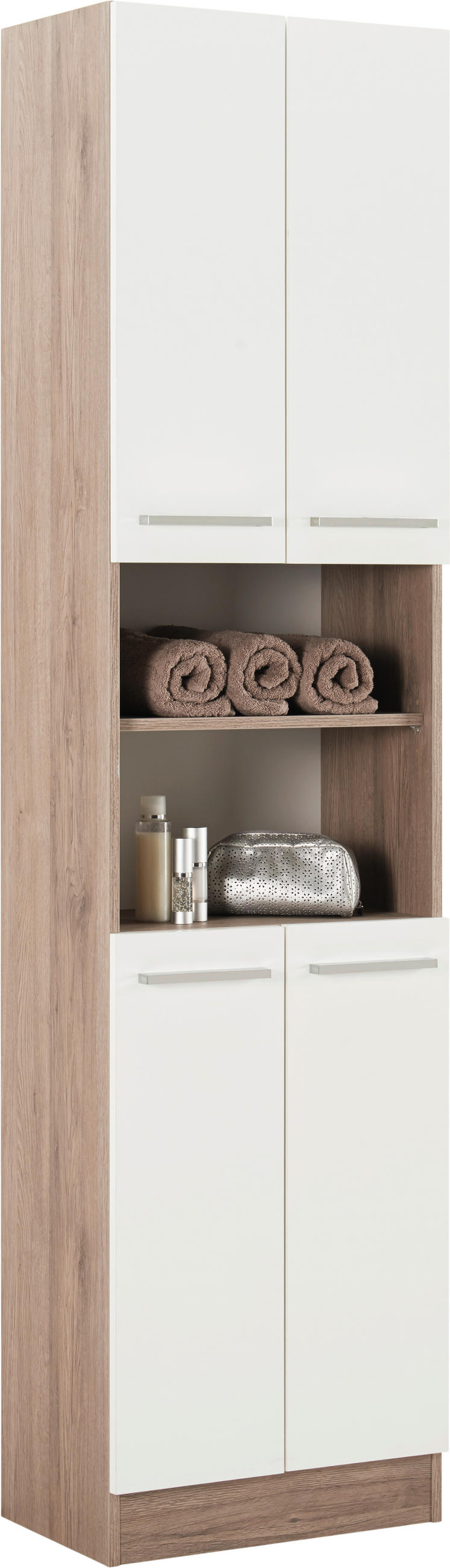 HOCHSCHRANK 50/195,5/33 cm  - Chromfarben/Eichefarben, KONVENTIONELL, Holzwerkstoff/Metall (50/195,5/33cm) - Carryhome