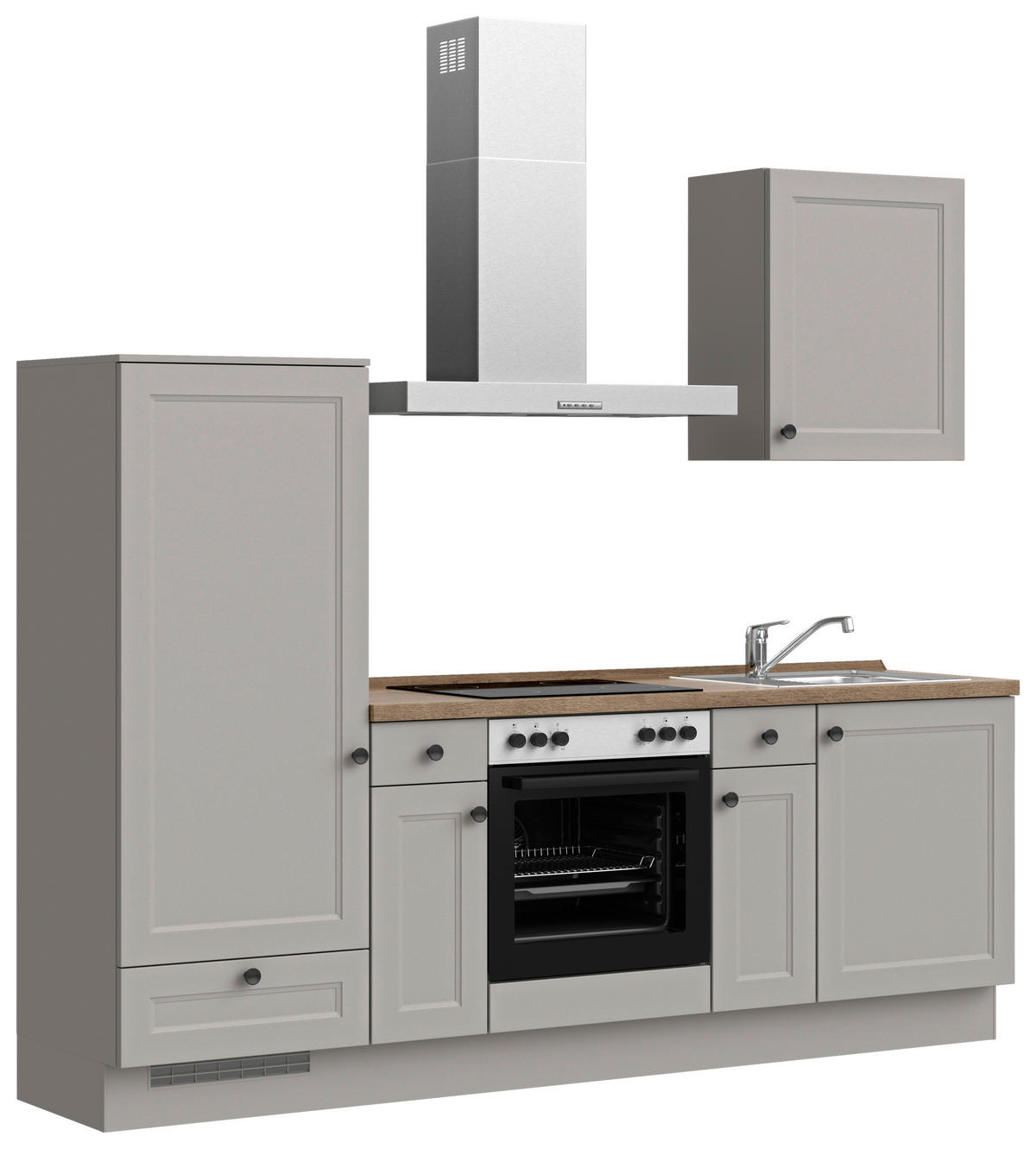 KÜCHENBLOCK 240 cm   in Grau, Eiche dunkel  - Eiche dunkel/Schwarz, MODERN, Holzwerkstoff/Metall (240cm) - Nobilia