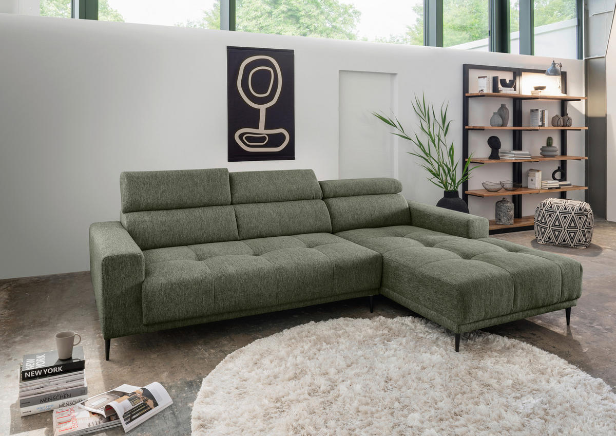 ECKSOFA Dunkelgrün Chenille  - Dunkelgrün/Schwarz, KONVENTIONELL, Textil/Metall (276/188cm) - Livetastic