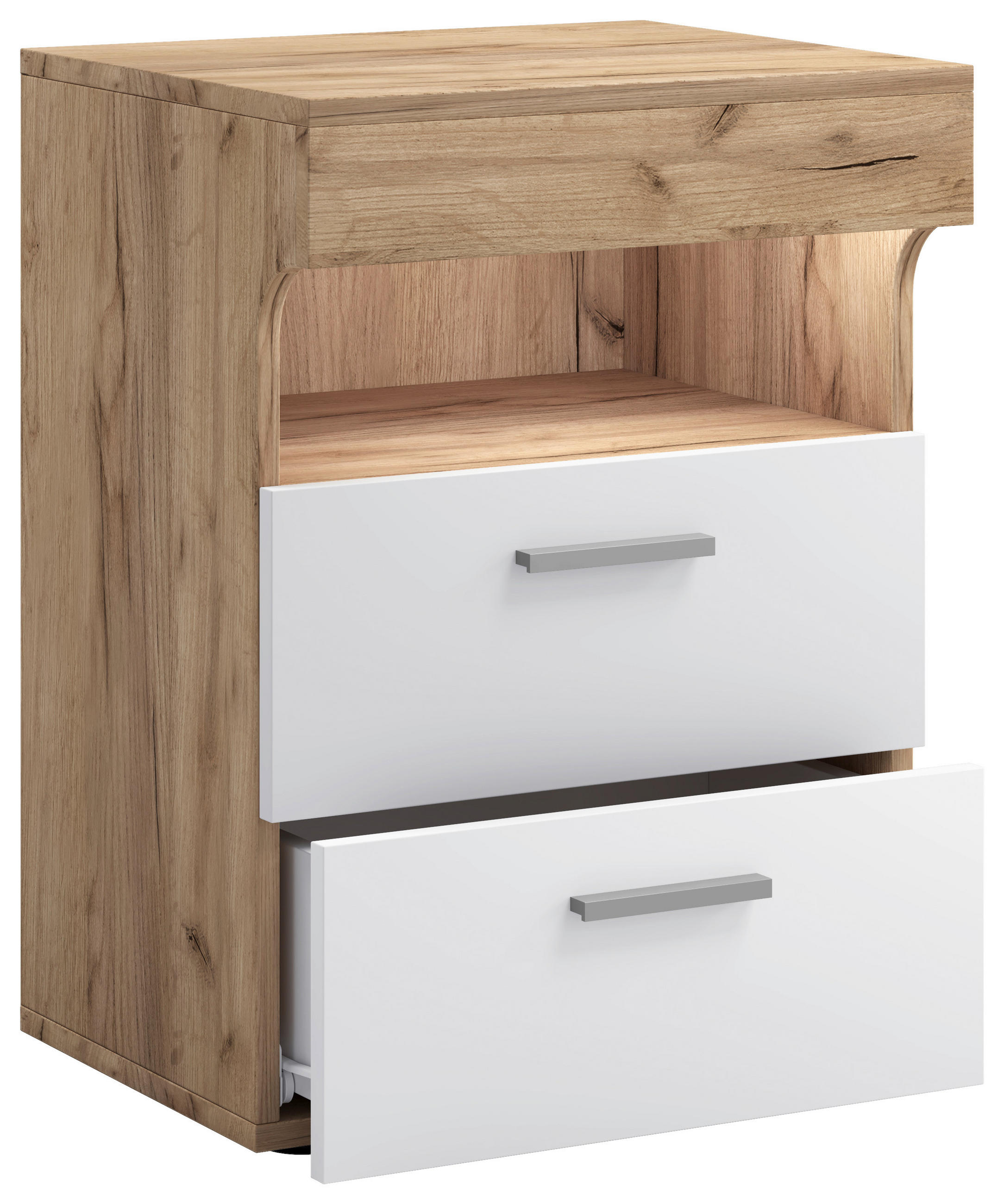 NACHTKÄSTCHEN 45/61/39 cm  in Weiß, Honigeiche  - Honigeiche/Silberfarben, MODERN, Holzwerkstoff/Kunststoff (45/61/39cm) - MID.YOU