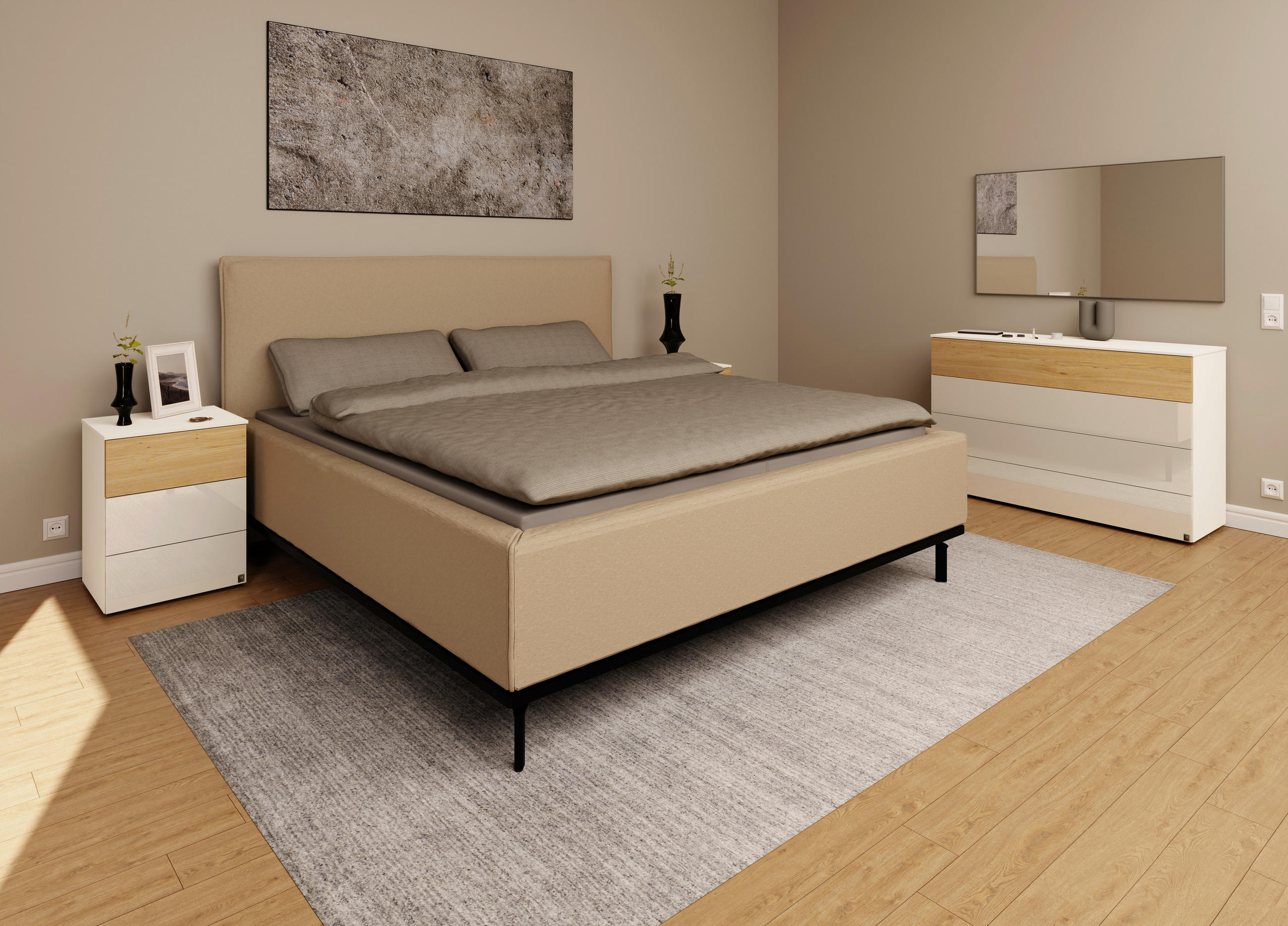 POLSTERBETT Matratze, Lattenrost, Bettkasten 180/200 cm  in Beige  - Beige/Graphitfarben, Design, Holz/Textil (180/200cm) - Musterring