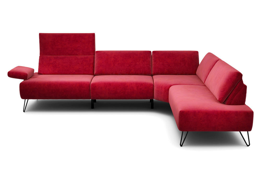 ECKSOFA Cosy Rot Samt  - Rot/Schwarz, Design, Textil/Metall (288-303/213cm) - SENSOO