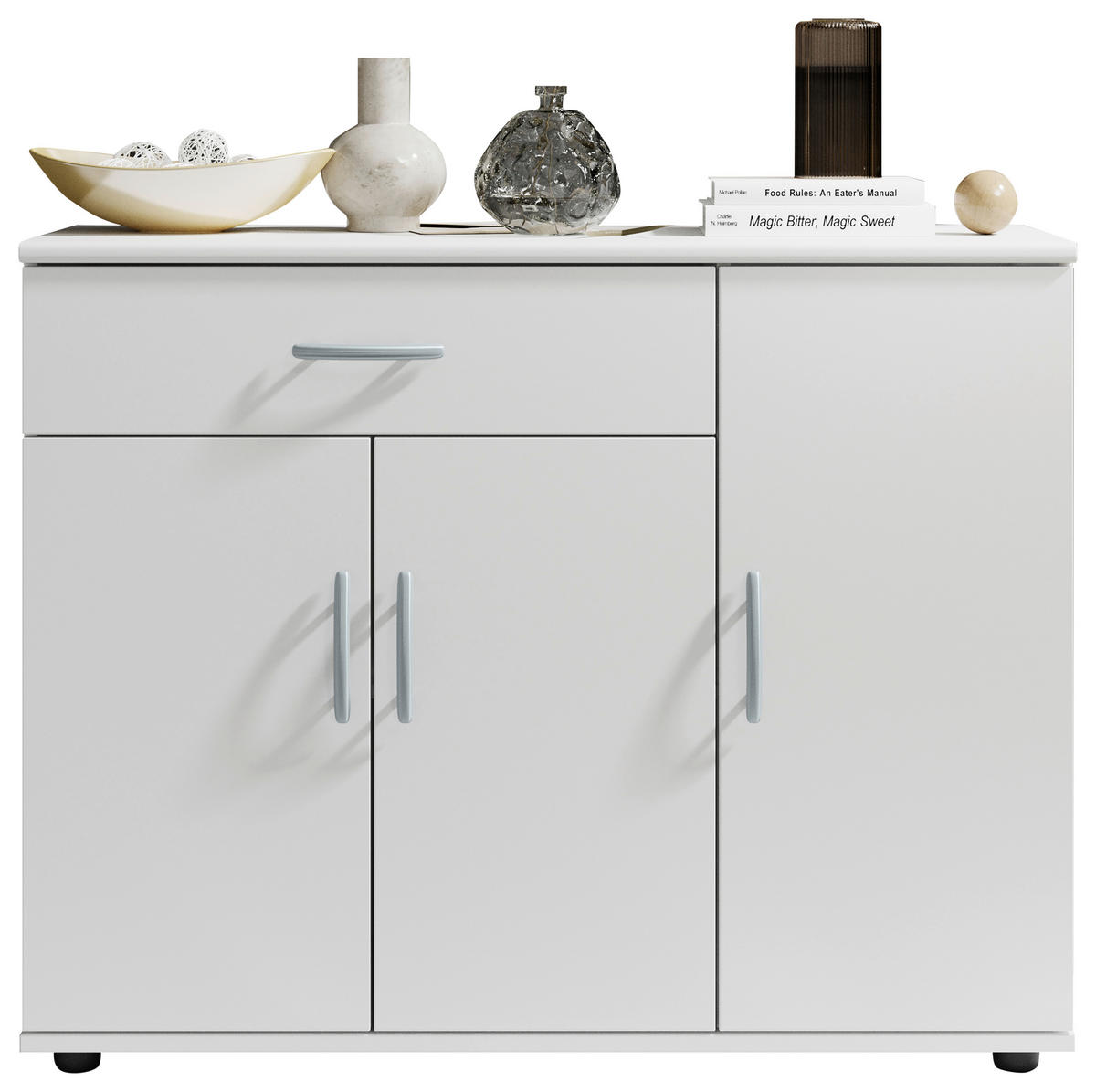 KOMODA  90/70/30 cm  bela  - bela/srebrna, Konvencionalno, pločasti materijal/plastika (90/70/30cm) - Carryhome