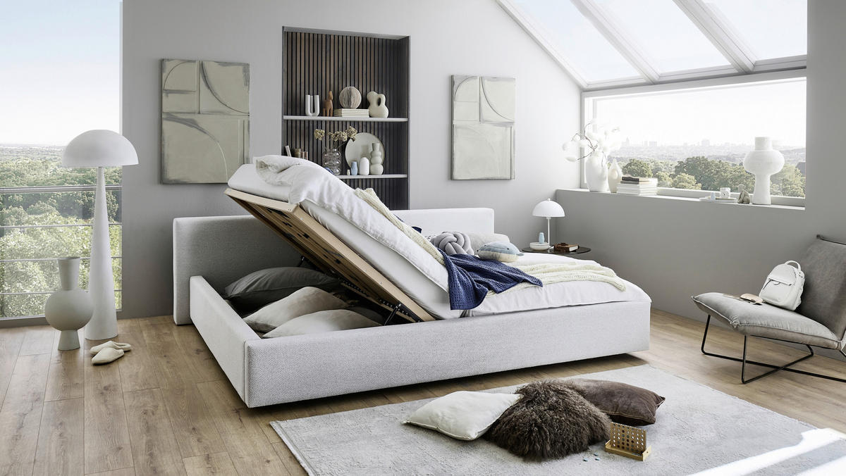 POLSTERBETT 240/200 cm  Hellgrau  - Hellgrau, Basics, Holz/Textil (240/200cm) - Boxxx