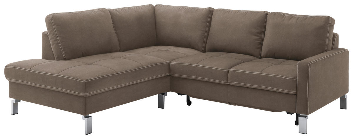 ECKSOFA in Mikrofaser Hellbraun  - Chromfarben/Hellbraun, Design, Textil/Metall (200/229cm) - Pure Home Lifestyle