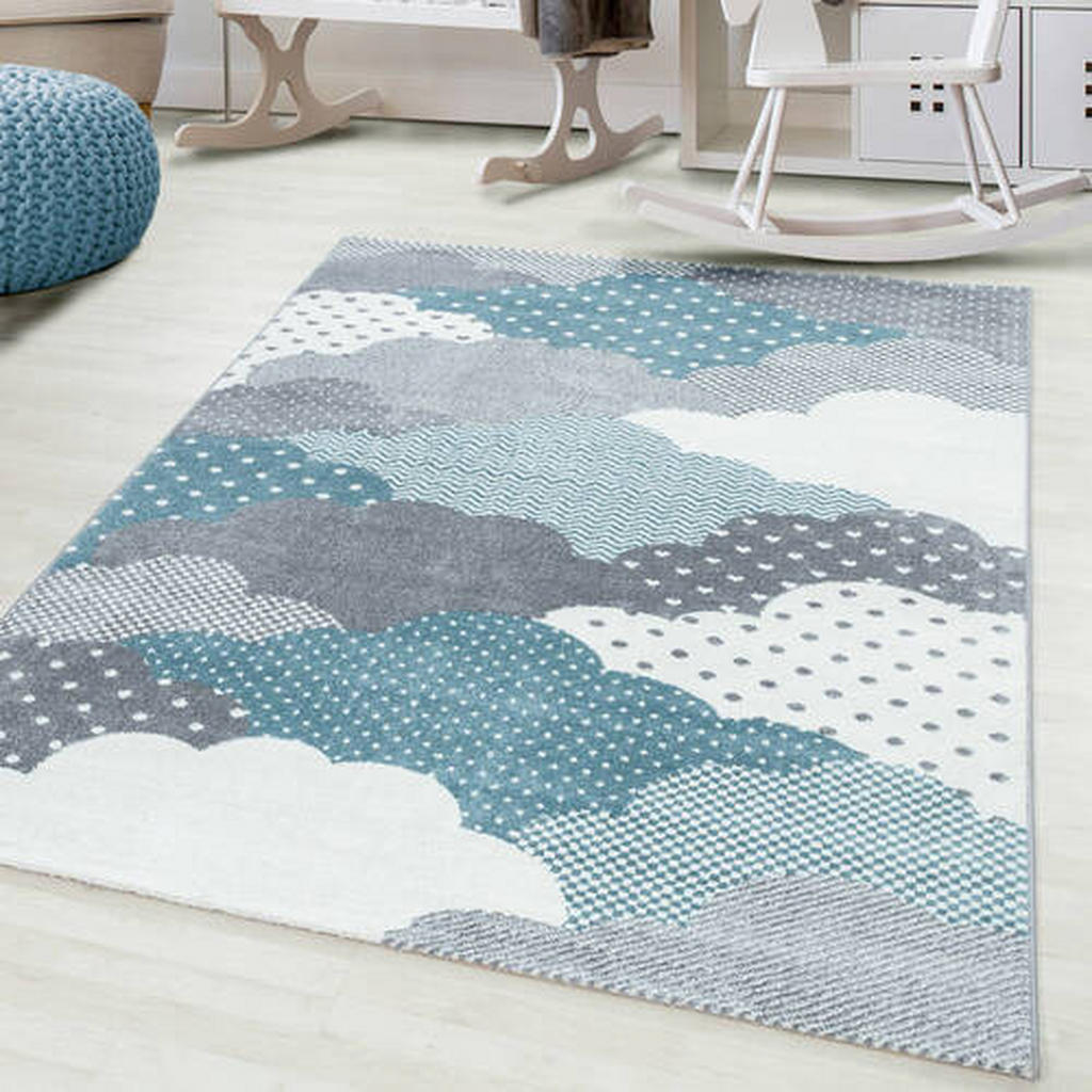 Thumbnail - Ben'n'jen Kinderteppich Bambi, Blau, Textil, Wolken, rechteckig, 140x200 cm, Oeko-Tex® Standard 100, pflegeleicht, Teppi...