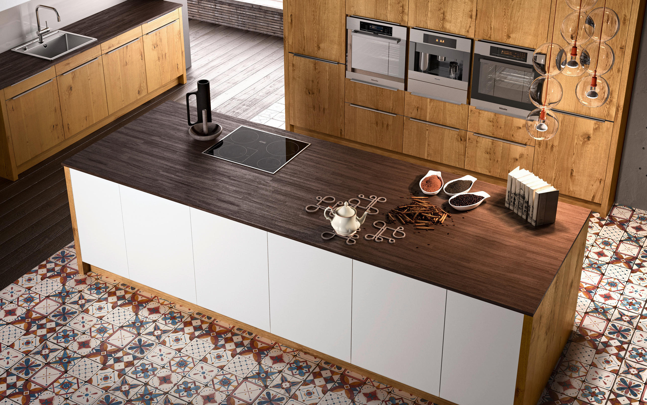 EINBAUKÜCHE QUANTUM-Q  - Eichefarben, Basics, Holz - OSTER