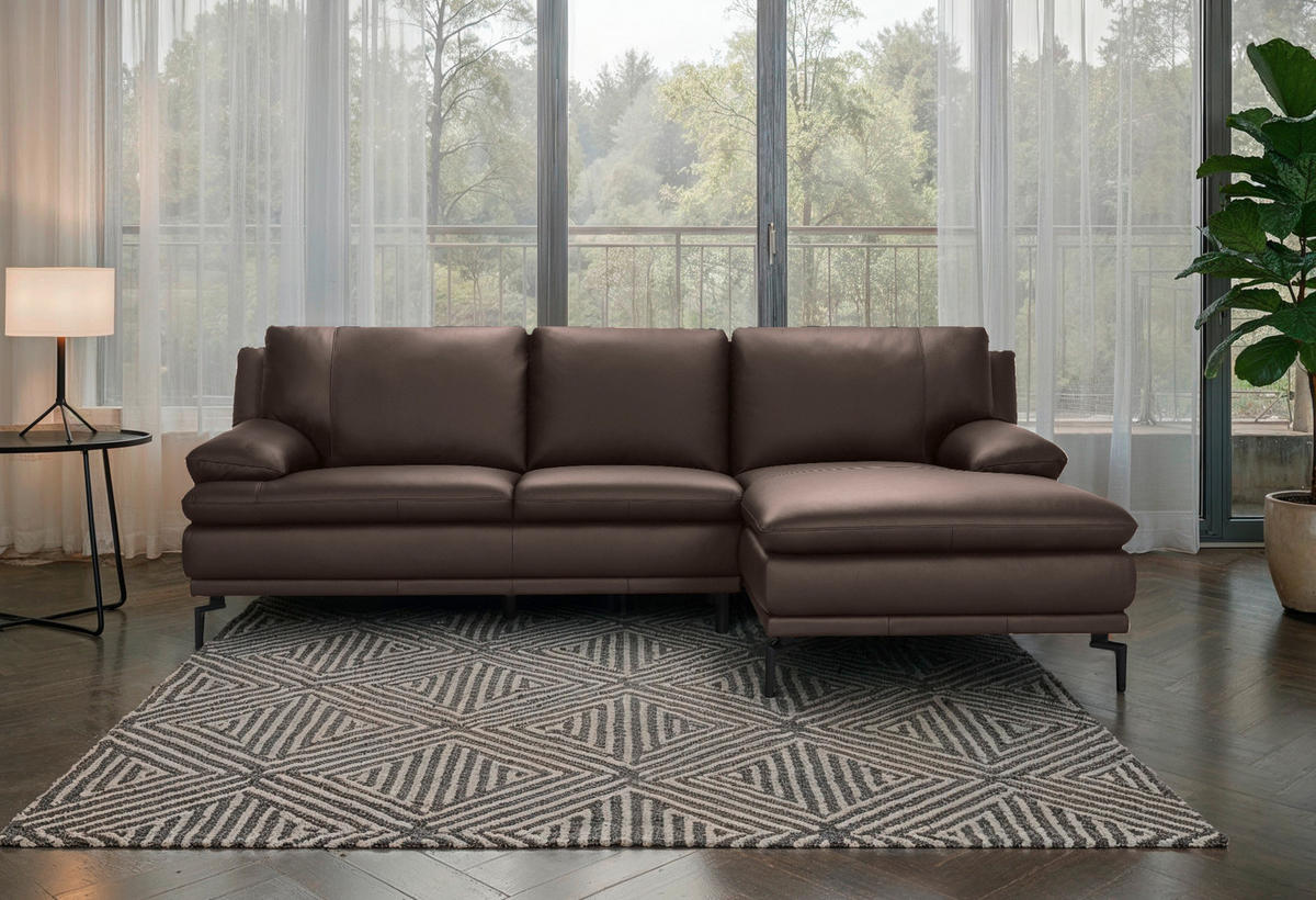 ECKSOFA Braun Echtleder  - Schwarz/Braun, Design, Leder (248/158cm) - MID.YOU