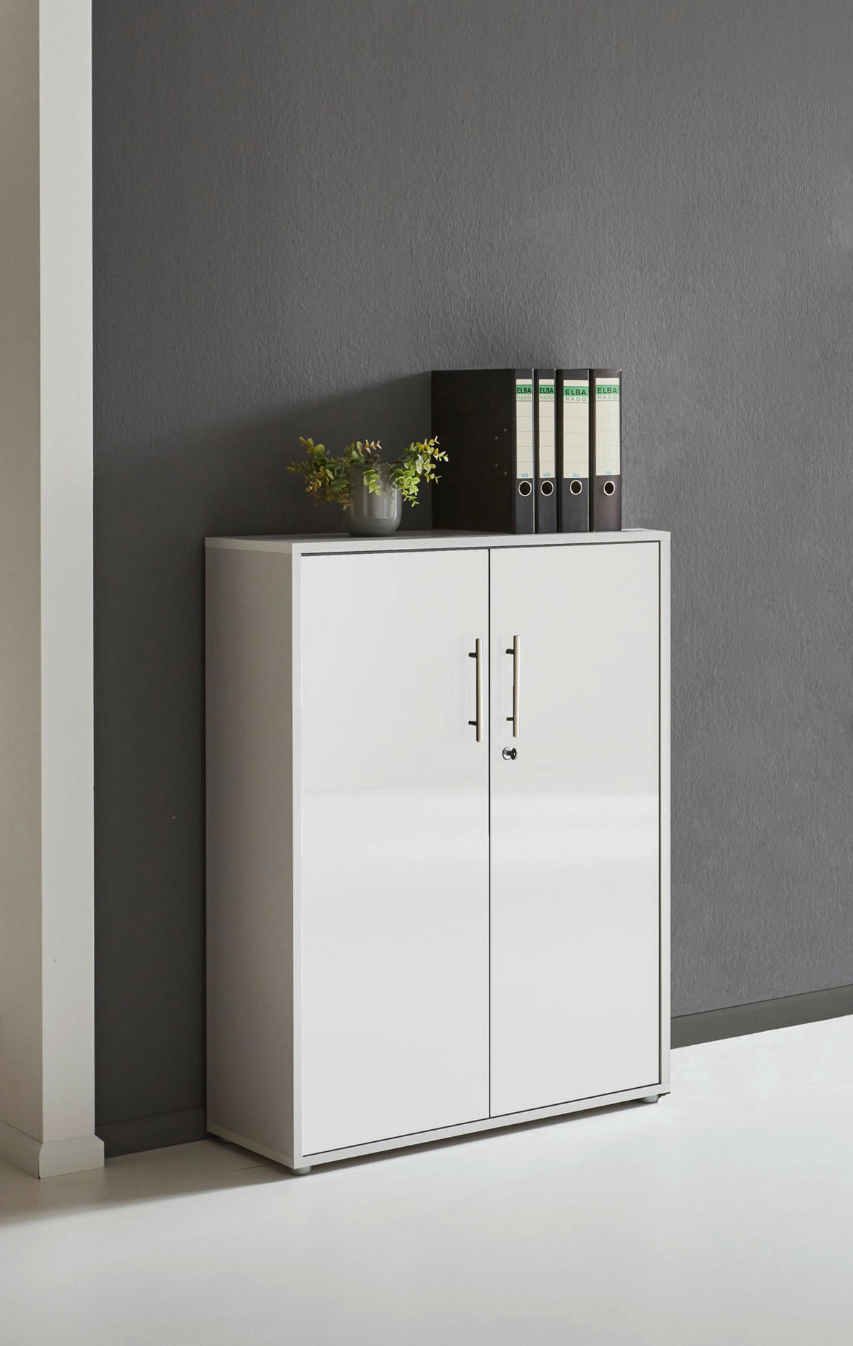 BÜRO - Weiß Hochglanz/Grau, MODERN, Holzwerkstoff/Metall - MID.YOU