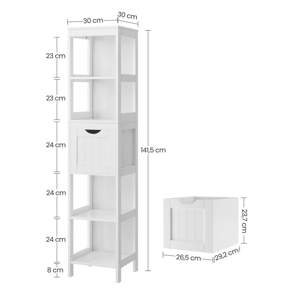Thumbnail - Mid.you Badezimmerregal, Weiß, Holzwerkstoff, 5 Fächer, 2 Schubladen, 30x141.5x30 cm, stehend, Badezimmer, Badezimmerreg...
