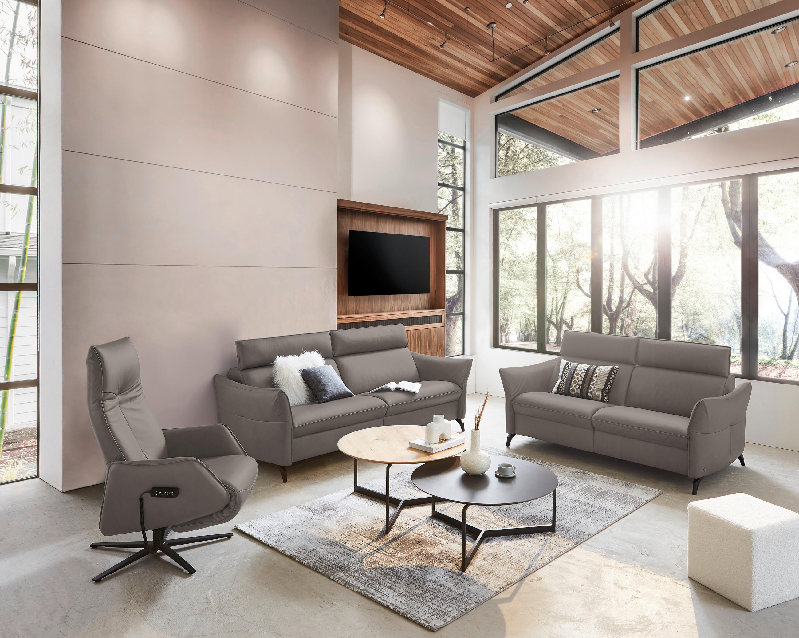 3-SITZER-SOFA in Echtleder Graubraun  - Anthrazit/Graubraun, Design, Leder/Metall (224/94/95cm) - Himolla