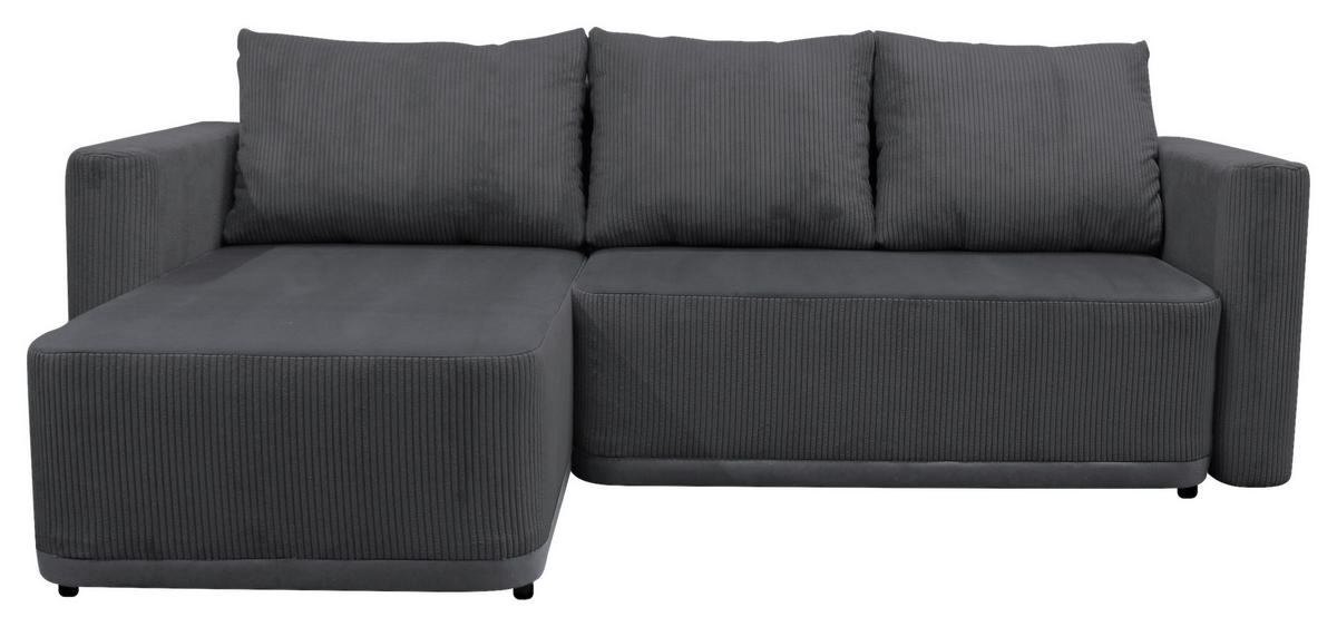 ECKSOFA STELLA Dunkelgrau Plüsch Rückenkissen, Bettkasten  - Dunkelgrau/Schwarz, Design, Kunststoff/Textil (166/234cm) - MID.YOU