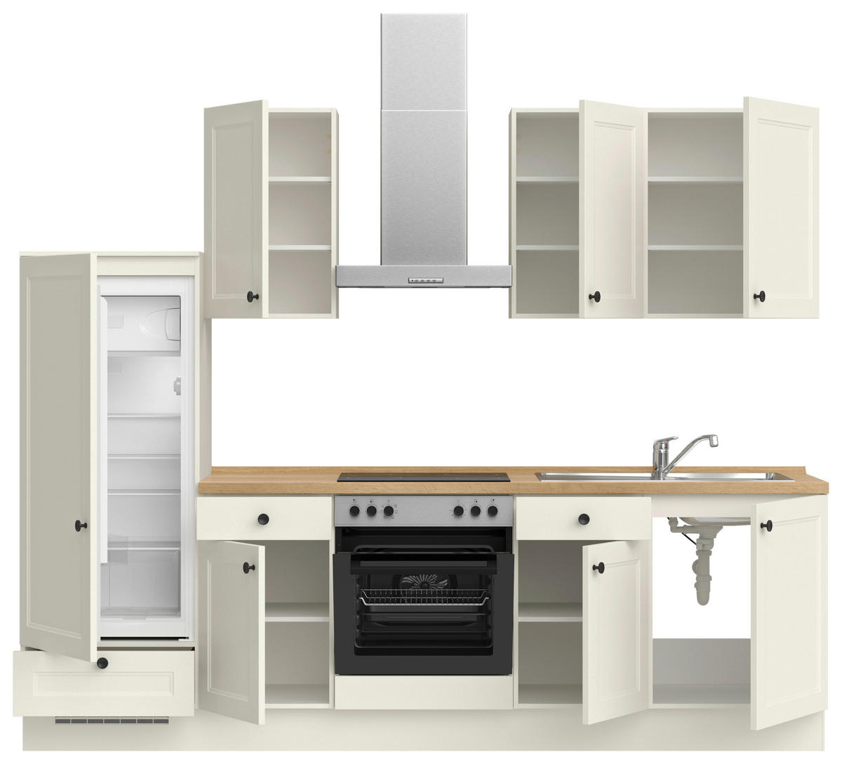 KÜCHENBLOCK Cascada 270 cm  in Weiß, Eichefarben  - Eichefarben/Schwarz, MODERN, Holzwerkstoff/Metall (270cm) - Nobilia