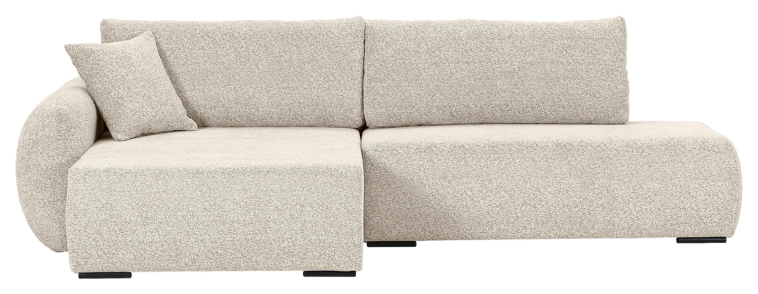 ECKSOFA Beige Flachgewebe Zierkissen, Rückenkissen, Bettkasten, Schlaffunktion, Rücken echt, Liegefläche im Originalstoff  - Beige/Schwarz, KONVENTIONELL, Kunststoff/Textil (145/260cm) - Carryhome