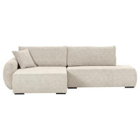 ECKSOFA Beige Flachgewebe Zierkissen, Rückenkissen, Bettkasten, Schlaffunktion, Rücken echt, Liegefläche im Originalstoff  - Beige/Schwarz, KONVENTIONELL, Kunststoff/Textil (145/260cm) - Carryhome