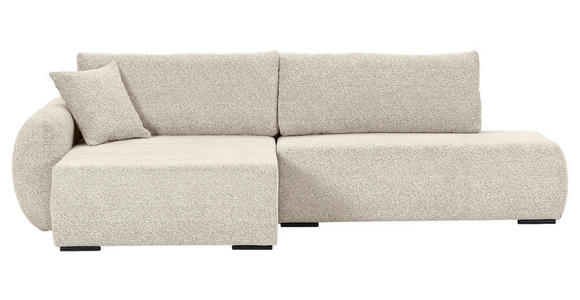 ECKSOFA Beige Flachgewebe Zierkissen, Rückenkissen, Bettkasten, Schlaffunktion, Rücken echt, Liegefläche im Originalstoff  - Beige/Schwarz, KONVENTIONELL, Kunststoff/Textil (145/260cm) - Carryhome